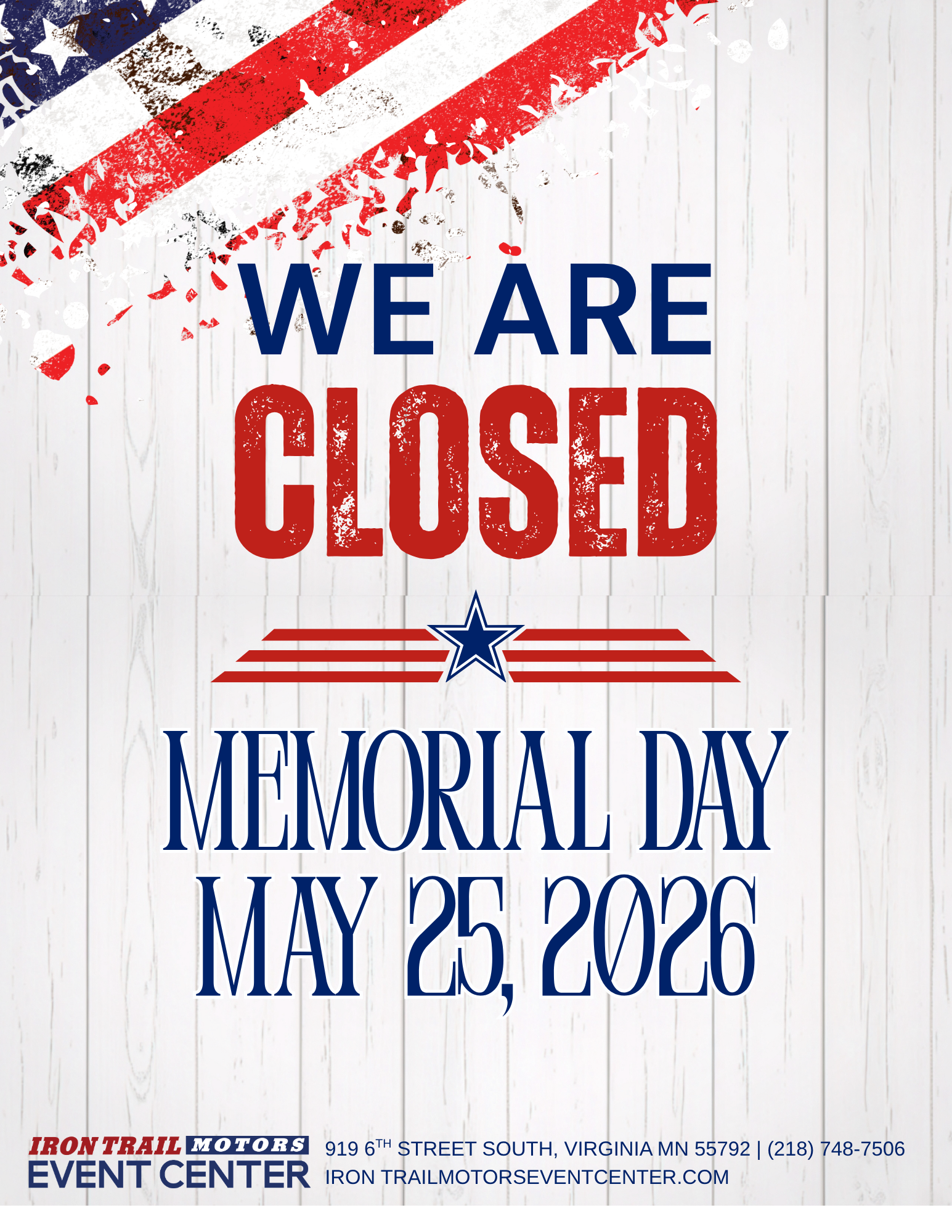 Facility Closed for Memorial Day