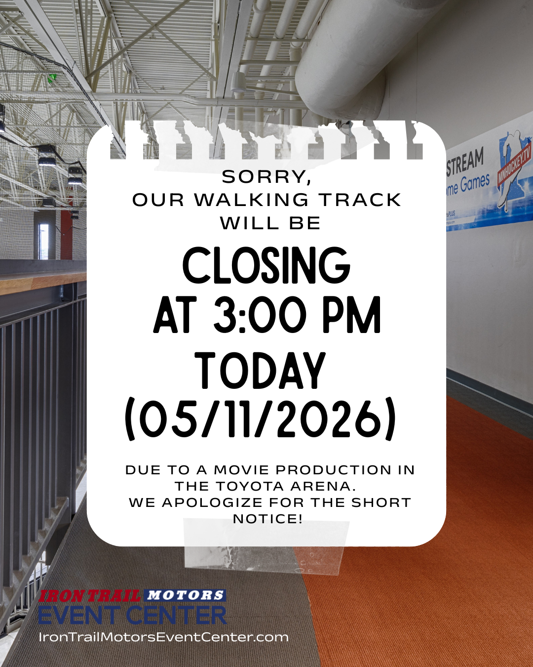 Walking Track Closure today at 3:00 pm
