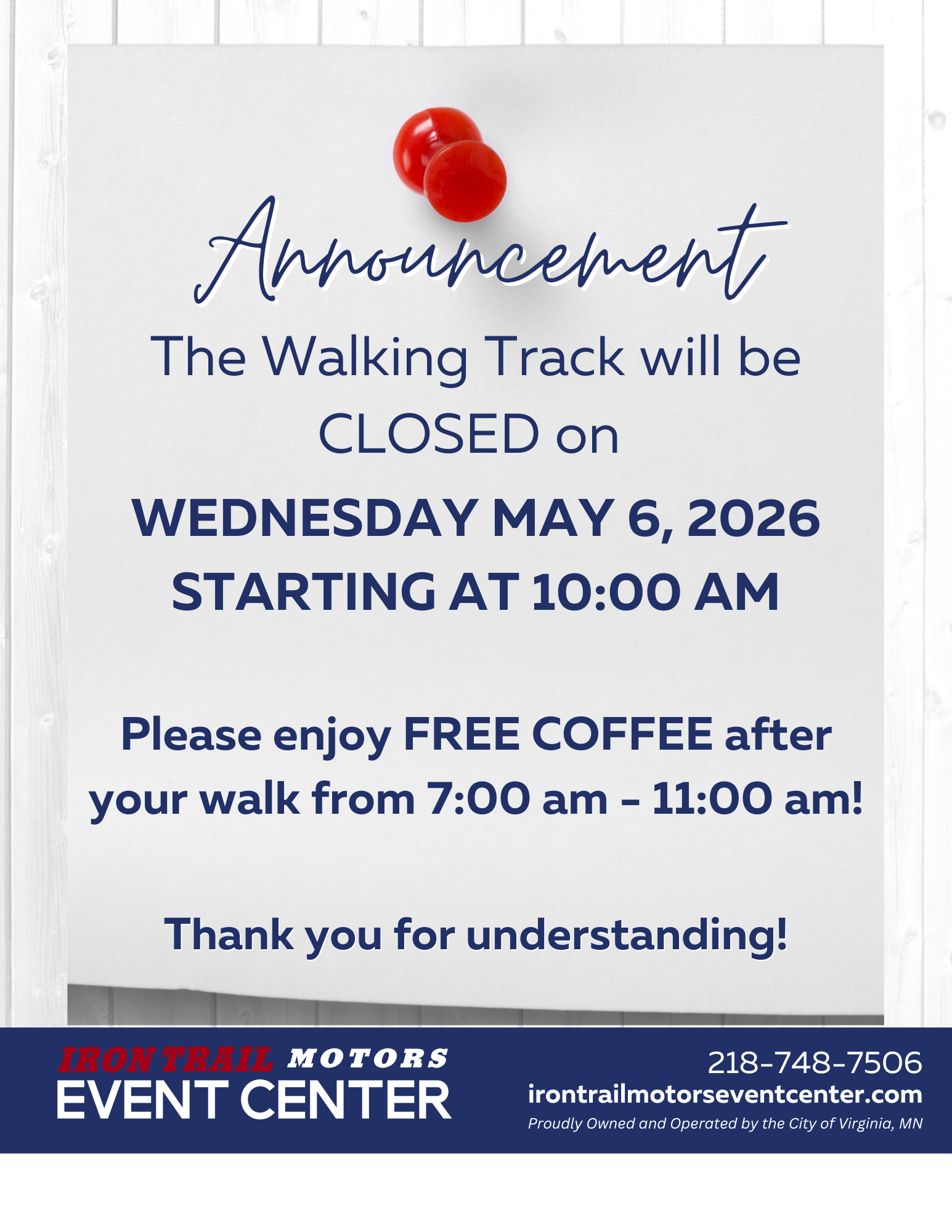 Walking Track Closed on 05/06/2026