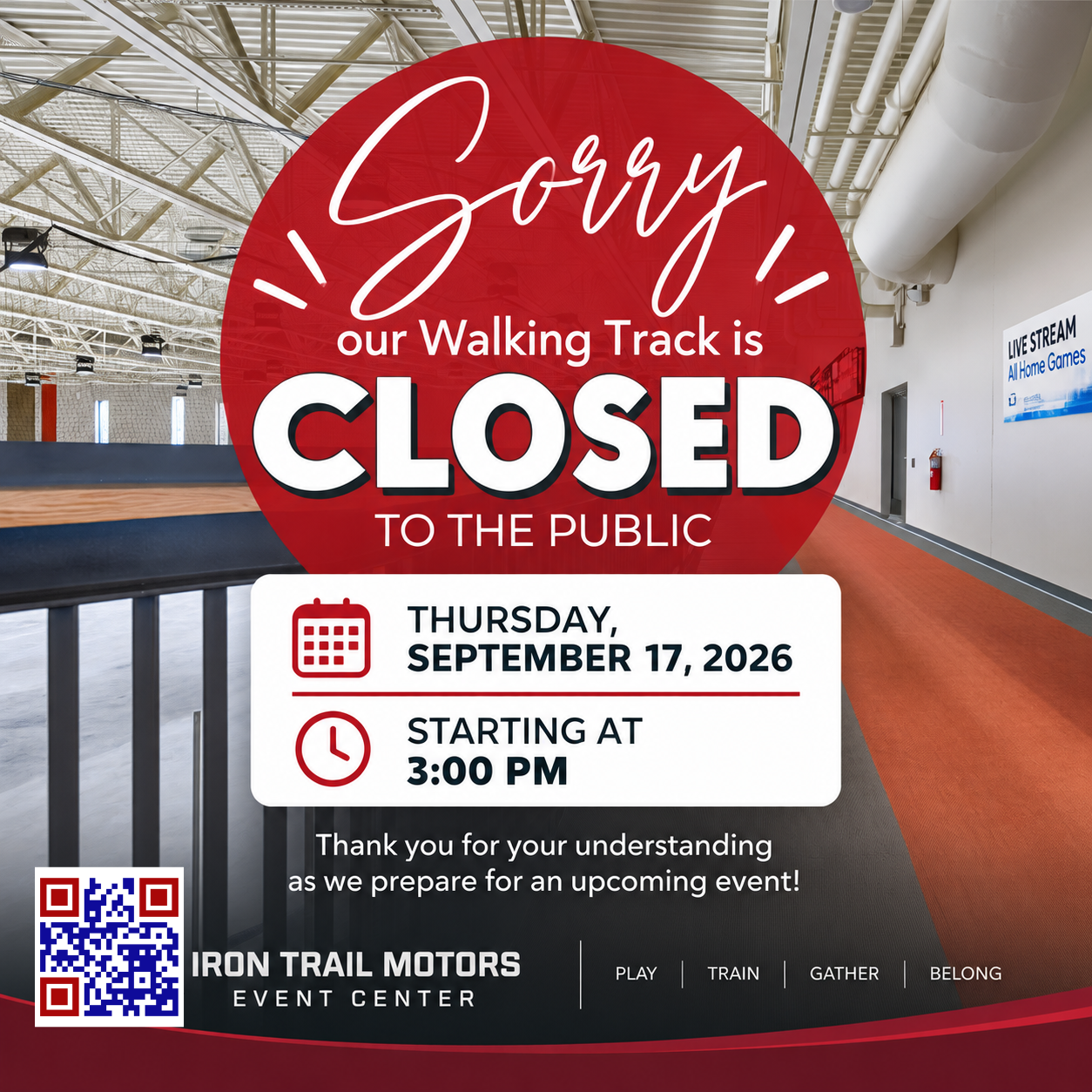 WALKING TRACK CLOSURE TODAY